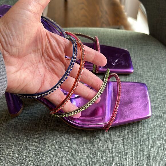 Zara Multicolor metallic purple Strappy women’s colorful Heels size us 8 NWT fun - Picture 7 of 16